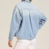 Women's Blue Jean Jacket Oversized Distressed Button Down Denim Jacket Vintage Long Sleeve Soft Boyfriend Coat