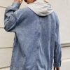Women's Oversized Denim Jacket Casual Long Sleeve Vintage Jean Jacket Top Coat with Detachable Hood