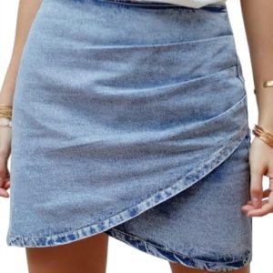 Women's Tulip Hem Shirred Washed Casual Bodycon Short Jean Denim Skirt