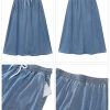 Denim Skirts for Women Trendy A Line Long Maxi Pull On Elastic Waist Drawstring Stretchy Jean Skirt with Pockets