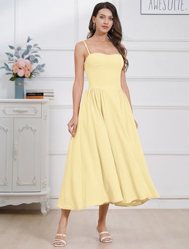 Women’s Corset Dress Sexy Thigh Spaghetti Strap Bustier Cocktail Dress Low Cut Boho Formal Dresses with Pockets
