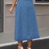 Women's Denim Skirt Button Down Front Slit High Waisted Pockets A Line Midi Jean Skirts