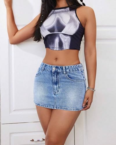 Women's Low Rise Stretchy Denim Skirts Sexy Comfy Mini Jean Skirt for Summer Casual Streetwear