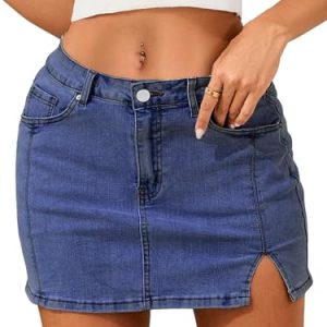 41KfxCDxjJL.jpg Jean Skirts for Women Stretchy Mini Skirt Side Slit with High Waisted Summer Casual Denim Skirt 2025 Trendy