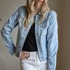 Womens Stretch Button Down Long Sleeve Pockets Denim Jean Trucker Jacket