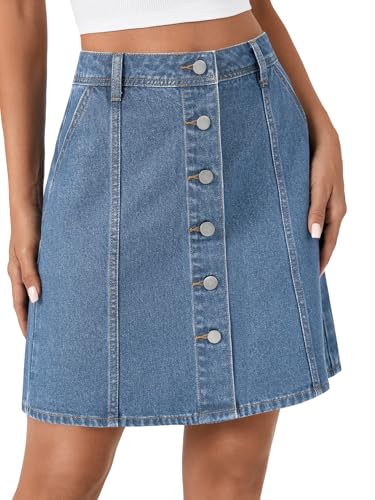 41LseqhJ-TL.jpg Women's Button Down High Waisted A Line Jean Mini Denim Skirt with Pockets