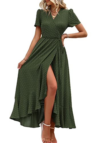 41N5ospw1ZL.jpg Women's Summer Maxi Dress Casual Wrap Floral Boho Short Sleeve V Neck Split Ruffle Beach Long Dresses