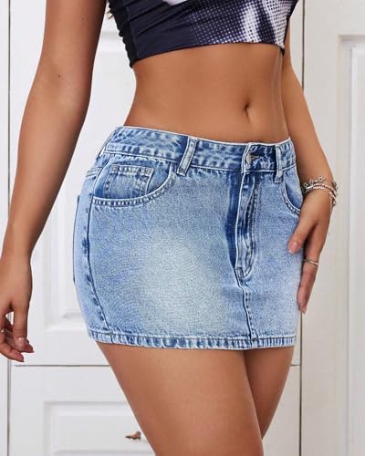 Women's Low Rise Stretchy Denim Skirts Sexy Comfy Mini Jean Skirt for Summer Casual Streetwear
