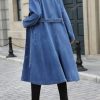 Womens Long Denim Jacket Plus Size Lapel Collar Long Sleeve Trench Coat Button Down Over Knee Tunic Outerwear