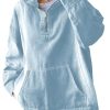 Women's Half Zip Denim Hoodie Pullover Sweatshirt Jean Jacket with Pocket