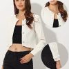 Denim Jacket for Women's Collarless Button Down Crop Jean Jackets