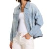 Women's Blue Jean Jacket Oversized Distressed Button Down Denim Jacket Vintage Long Sleeve Soft Boyfriend Coat