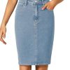Women's Casual Stretch High Waist Back Slit Denim Jean Knee Length Skirt