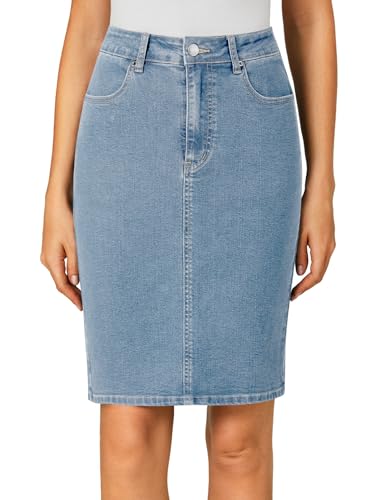 Women's Casual Stretch High Waist Back Slit Denim Jean Knee Length Skirt