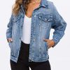 Women's Oversize Vintage Washed Boyfriend Denim Jacket Long Sleeve Classic Loose Jean Trucker Jacket 003