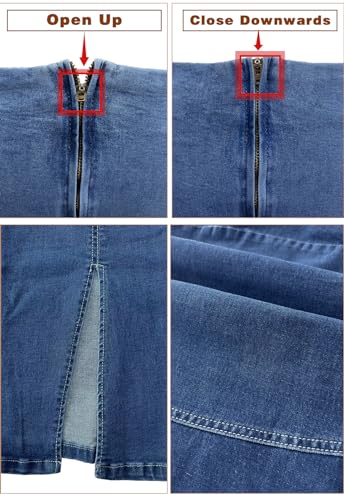 Women’s Denim Pencil Skirt High Waisted Knee Length Side Split Hem Stretch Jean Skirts for Women