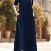 Women 2025 Summer Maxi Dress Casual Loose Puff Sleeve Square Neck Maternity Flowy Long Beach Dresses with Pockets