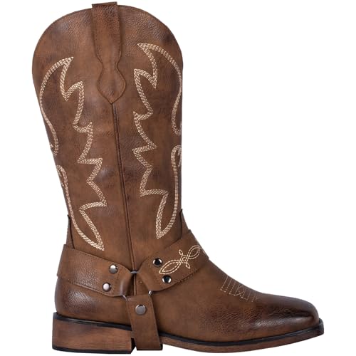 Women's Buckle Strap Wide Calf Cowboy Boots Square Toe Western Cowgirl Boots