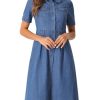 41T4hEsk2AL.jpg Denim Dress for Women's Collared Short Sleeve A-Line Button Up Jean Midi Dresses