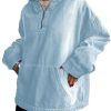 Women's Half Zip Denim Hoodie Pullover Sweatshirt Jean Jacket with Pocket