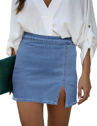 Jean Skirt for Women with Slit High Wasited Bodycon Stretch Pencil Mini Short Denim Skirts