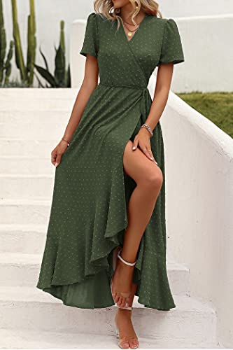 41TcoYF4k8L.jpg Women's Summer Maxi Dress Casual Wrap Floral Boho Short Sleeve V Neck Split Ruffle Beach Long Dresses