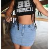 Women's Plus Size High Waisted Denim Mini Skirt Bodycon Jean Skirts with Pockets