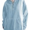 Women's Half Zip Denim Hoodie Pullover Sweatshirt Jean Jacket with Pocket