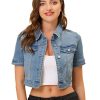 41W9HXenOEL.jpg Casual Jacket for Women's Short Sleeves Crop Jean Denim Jacket