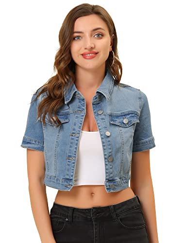41W9HXenOEL.jpg Casual Jacket for Women's Short Sleeves Crop Jean Denim Jacket