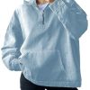 Women's Half Zip Denim Hoodie Pullover Sweatshirt Jean Jacket with Pocket