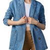 Womens Long Denim Jacket Button Up Blazer Oversized Notched Lapel Casual Jean Shacket Coat