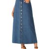 Women's Casual Button Down High Waisted A Line Jean Midi Long Denim Skirt with Pockets
