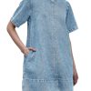 Denim Dress for Women Summer Casual Short Sleeve Chambray Mini Jean Dresses with Pockets