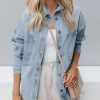 Womens Denim Shirt Long Sleeve Oversized Boyfriend Jean Jacket Shacket Trendy Button Down Shirt