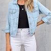 Women's Basic Long Sleeves Button Down Fitted Denim Jean Jackets