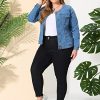 Denim Jacket for Women Plus Size Collarless Long Sleeve Button Down Jean Jacket 2025 Western Outfit