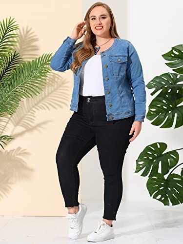 Denim Jacket for Women Plus Size Collarless Long Sleeve Button Down Jean Jacket 2025 Western Outfit