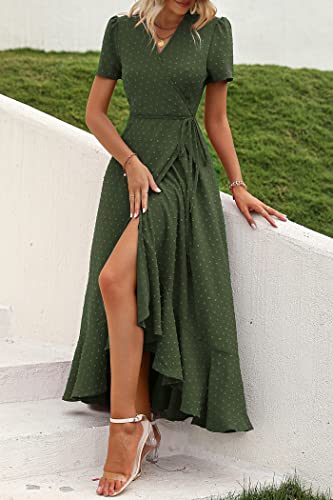 41bR2G69orL.jpg Women's Summer Maxi Dress Casual Wrap Floral Boho Short Sleeve V Neck Split Ruffle Beach Long Dresses