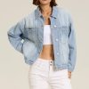 Women's Blue Jean Jacket Oversized Distressed Button Down Denim Jacket Vintage Long Sleeve Soft Boyfriend Coat