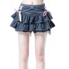41clVzhT9DL.jpg Y2K Women Ruffle Hem Blue Jean Pleated Mini Skirt - Denim Bustier Top Suit