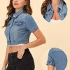 41d9RjpVv5L.jpg Casual Jacket for Women's Short Sleeves Crop Jean Denim Jacket
