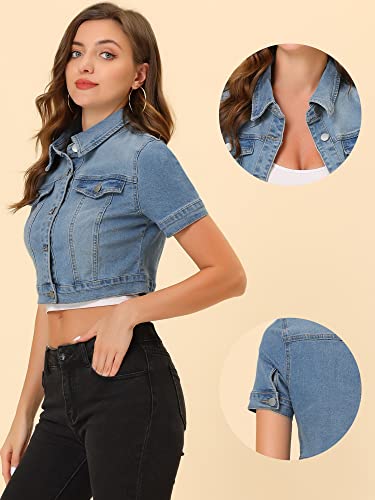 41d9RjpVv5L.jpg Casual Jacket for Women's Short Sleeves Crop Jean Denim Jacket