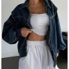 Women's Zip Up Denim Jacket Long Sleeve Oversized Jean Jacket Outerwear