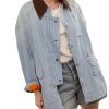 Women's Jean Jacket Oversized Striped Denim Jacket Long Sleeve Button Down Fashion Fall Shacket Barn Coat 2024