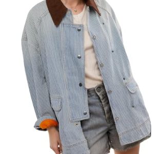 41eh6YrwnUL.jpg Women's Jean Jacket Oversized Striped Denim Jacket Long Sleeve Button Down Fashion Fall Shacket Barn Coat 2024