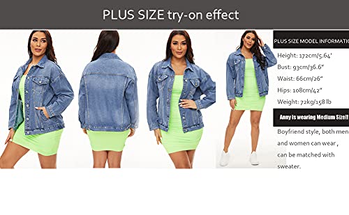Women's Oversize Vintage Washed Boyfriend Denim Jacket Long Sleeve Classic Loose Jean Trucker Jacket 003