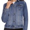Women's Casual Long Sleeve Stretch Denim Jacket Boyfriend Button Up Jean Jackets with Pockets