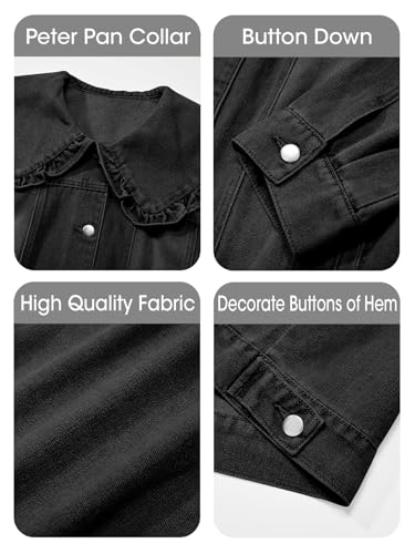 41i9zRsuRRL.jpg Takaneo Womens Denim Jacket Peter Pan Collar Cute Cropped Long Sleeve Shirts Jean Coat with Pockets