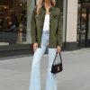 Womens Oversized Button Down Frayed Hem Denim Shacket Casual Long Sleeve Jean Jackets 2025 Spring Outfits